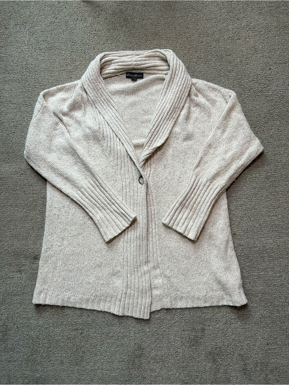 Eddie Bauer Cable Knit Shawl Collar Cardigan Sweater XL Oatmeal Cottagecore